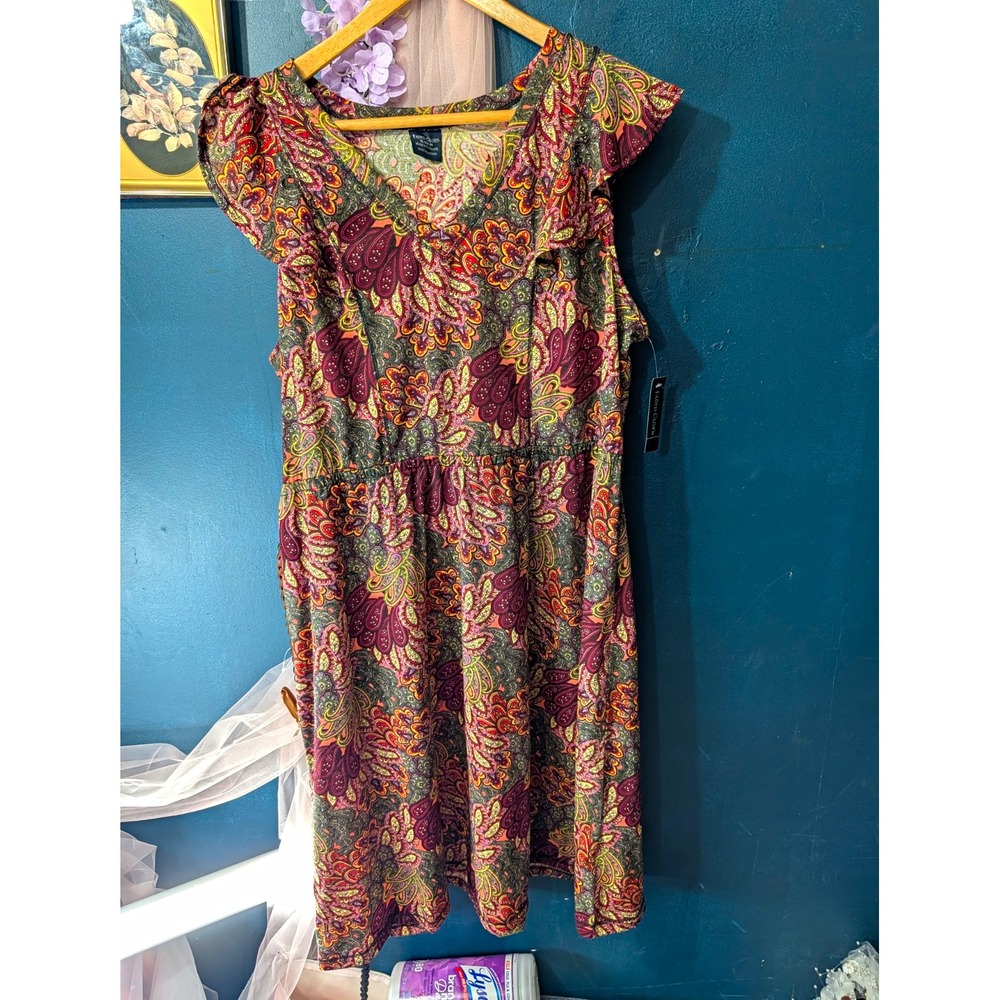 Faded Glory Paisley Waterfall Sleeve Midi Dress NWT XL 16 18 Belted Boho